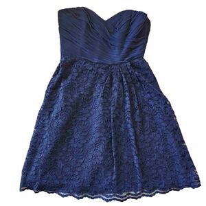 David's Bridal Bridesmaid Navy Blue Mesh Lace Mini Dress